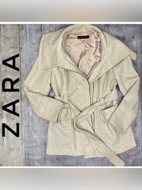 Zara wool blend belted coat cream oatmeal